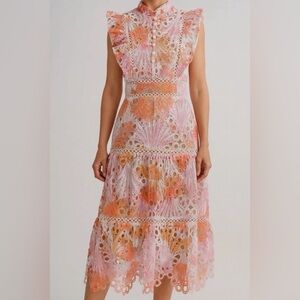 Dalia macphee lace eyelet watercolor maxi dress prom evening wedding small s